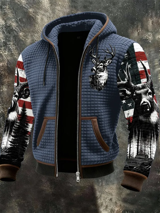 Men's Western Elk Print Zip-Up Jacket