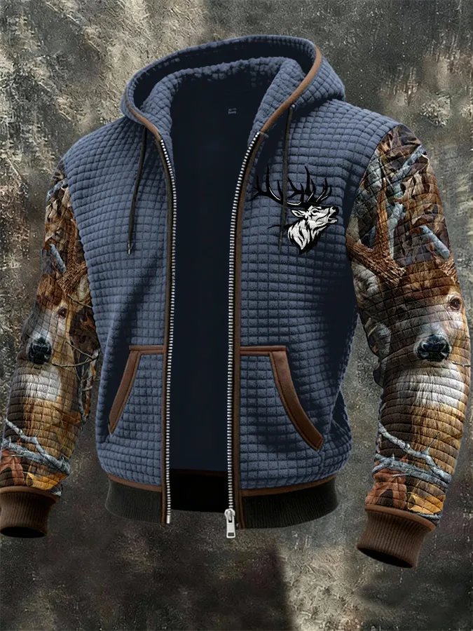 Men's Western Elk Print Zip-Up Jacket