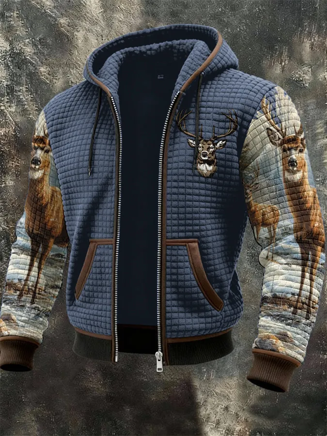 Men's Western Elk Print Zip-Up Jacket