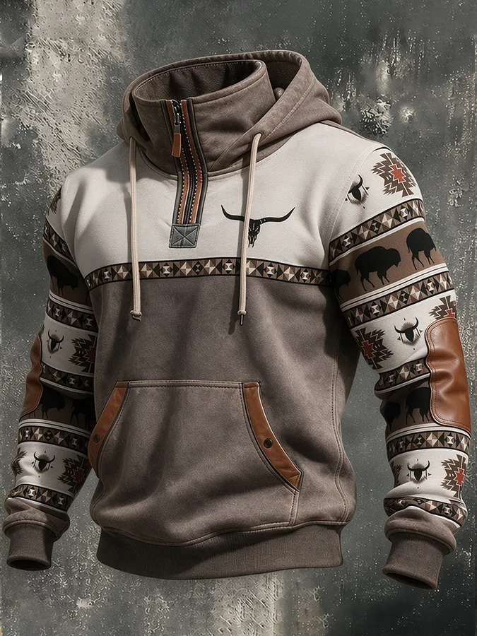 Men'S Bull Head Printed Casual Hoodie