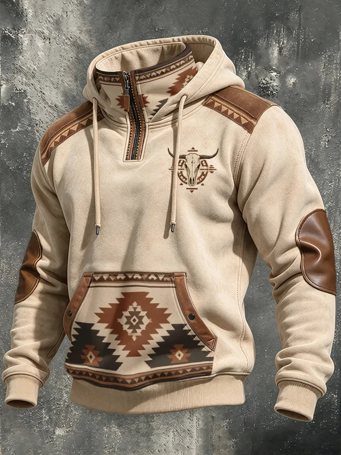 Men'S Contrasting Printed Casual Hoodie