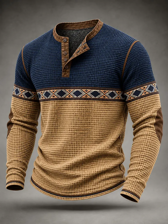 Men's contrasting printed waffle top