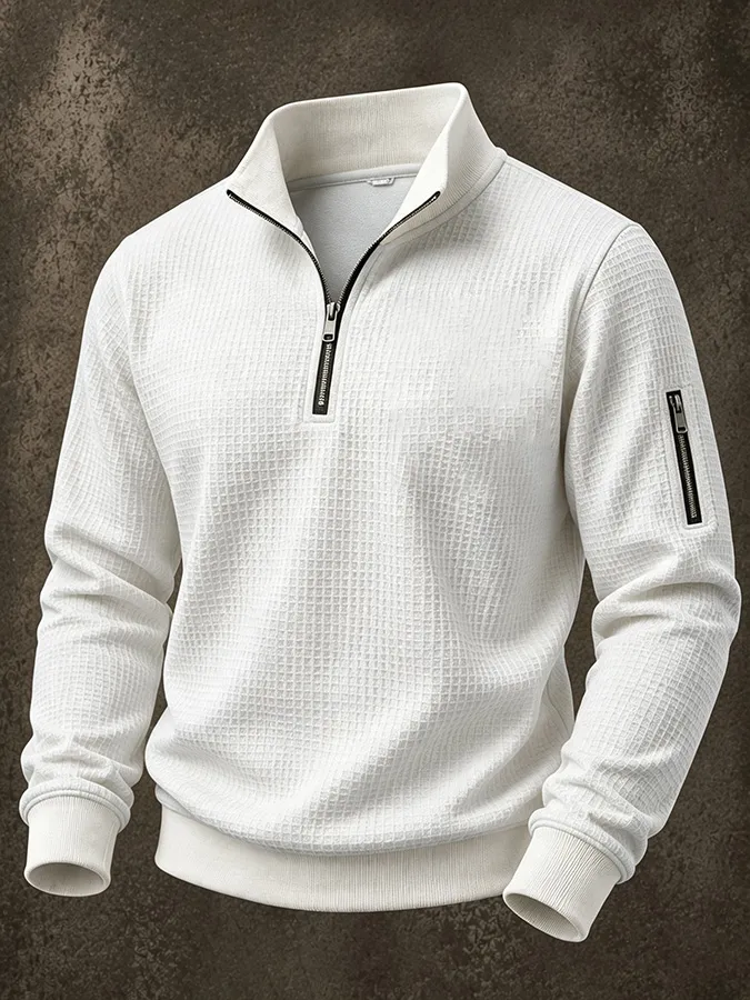 Men'S Casual Zipper Waffle Hoodie