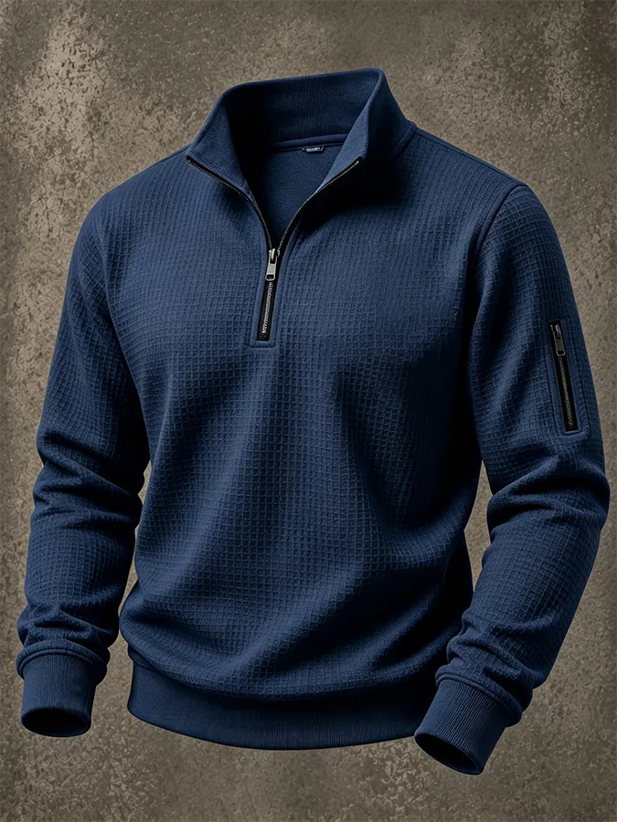 Men'S Casual Zipper Waffle Hoodie