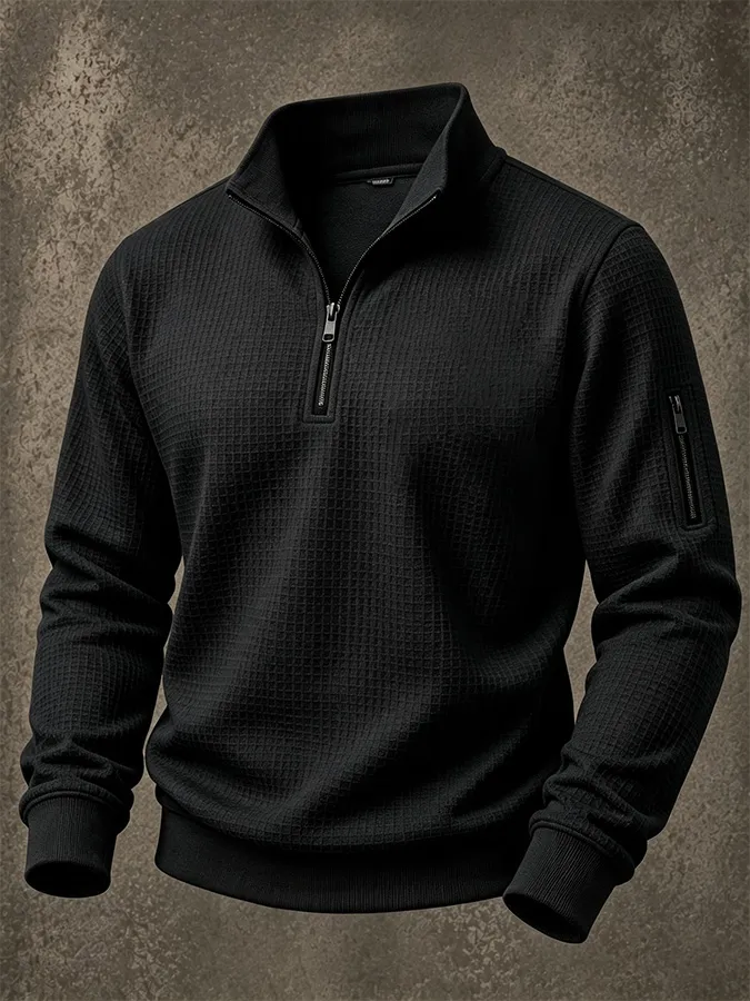 Men'S Casual Zipper Waffle Hoodie