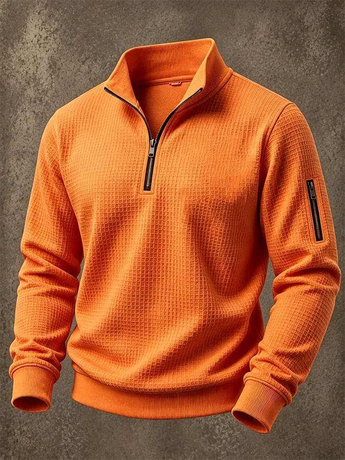 Men'S Casual Zipper Waffle Hoodie