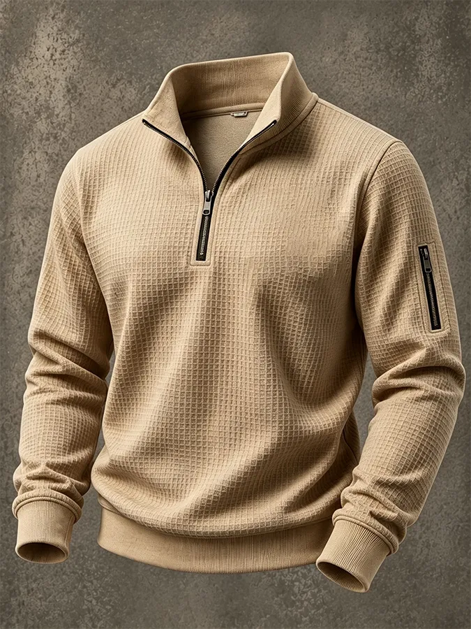 Men'S Casual Zipper Waffle Hoodie