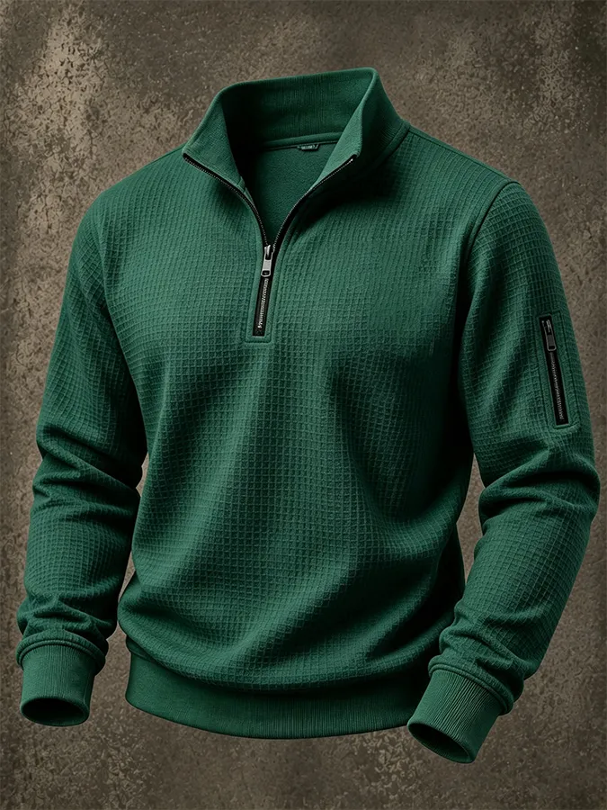 Men'S Casual Zipper Waffle Hoodie