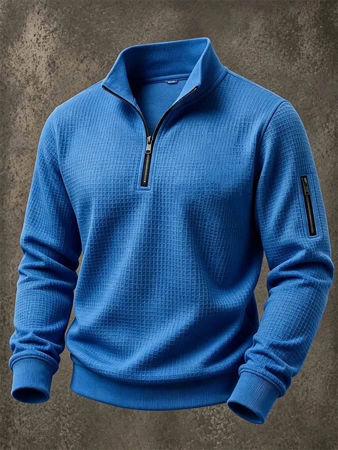 Men'S Casual Zipper Waffle Hoodie