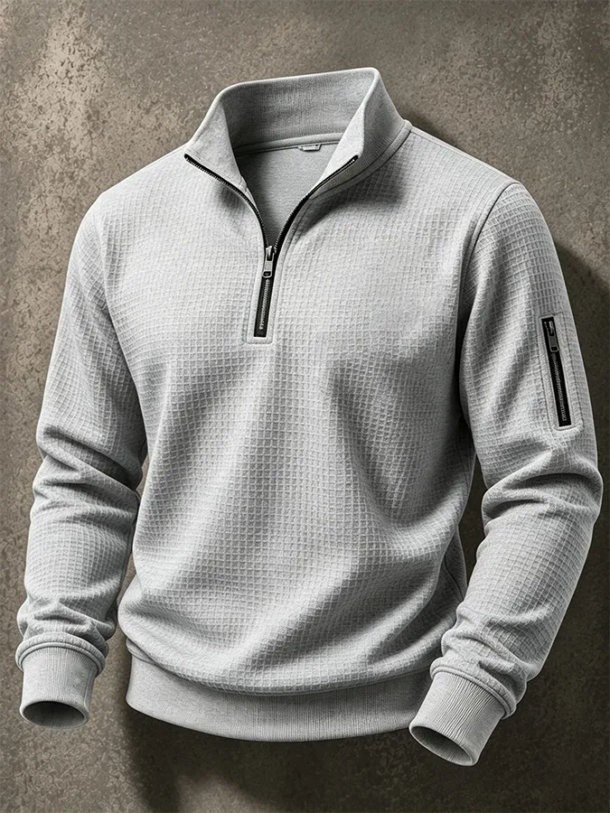 Men'S Casual Zipper Waffle Hoodie