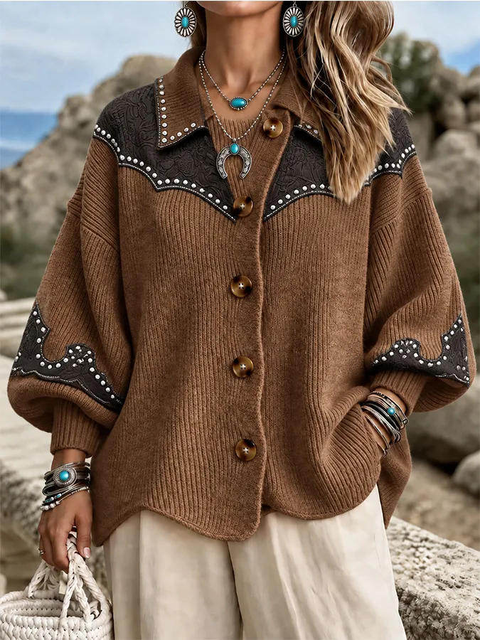 Ladies' Casual Western Floral Sweater