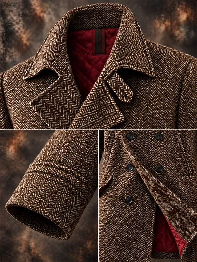 Men'S Casual Herringbone Woolen Jacket