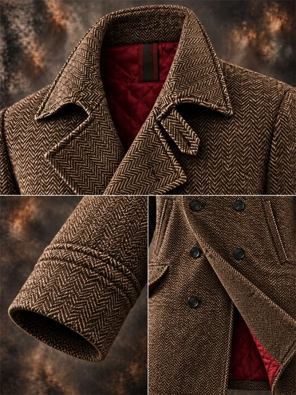 Men'S Casual Herringbone Woolen Jacket