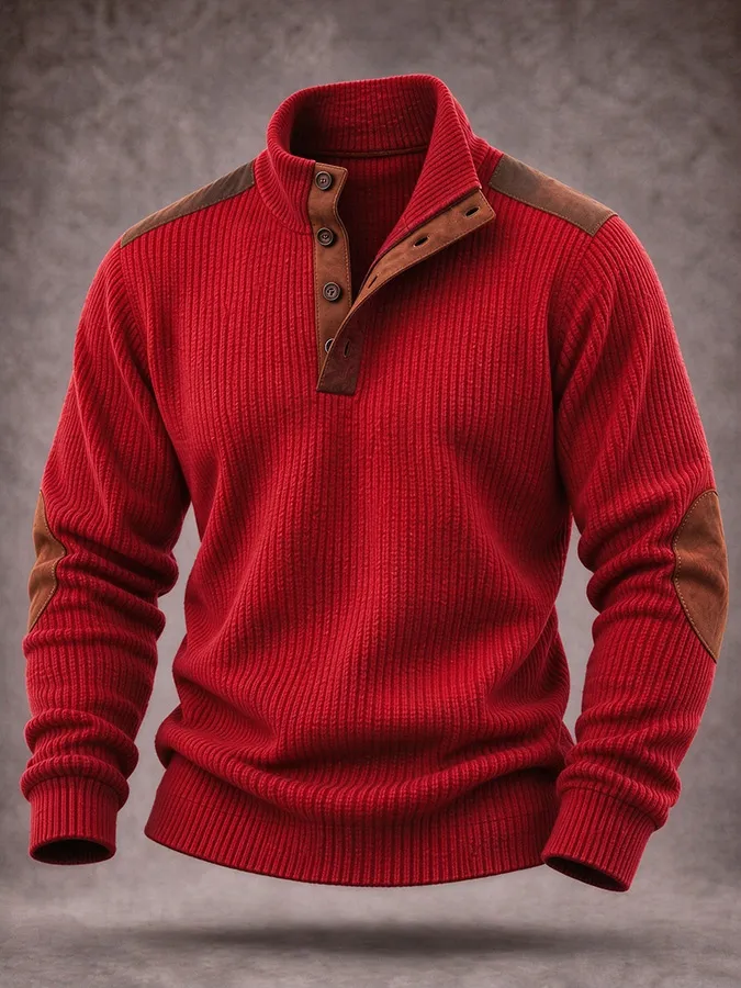 Men'S Casual Western Knitted Button Sports Shirt