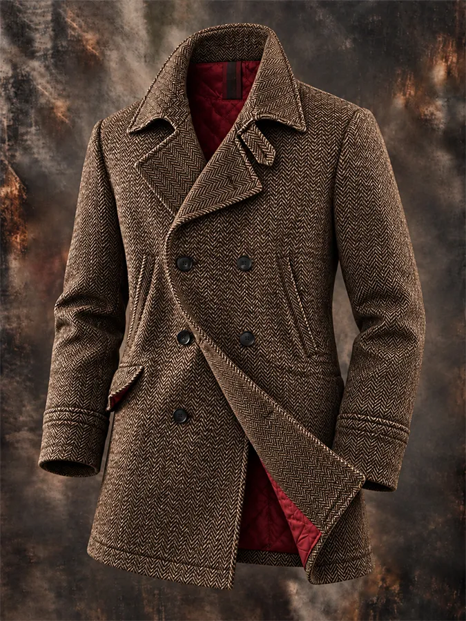 Men'S Casual Herringbone Woolen Jacket