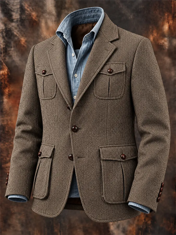 Men'S Casual Herringbone Retro Jacket