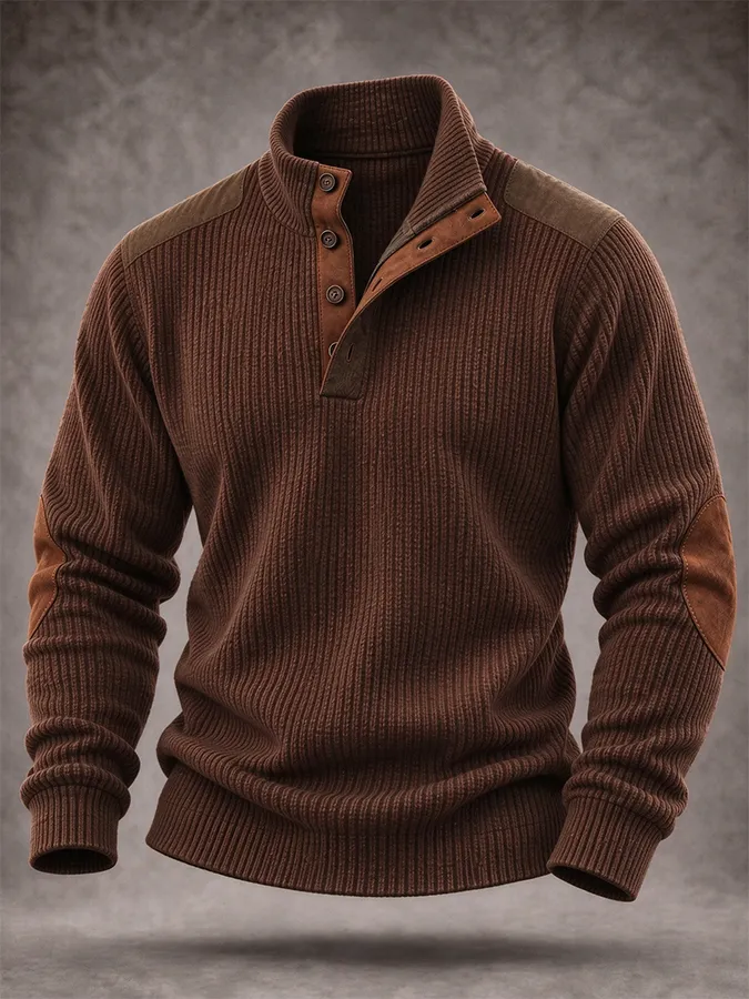 Men'S Casual Western Knitted Button Sports Shirt