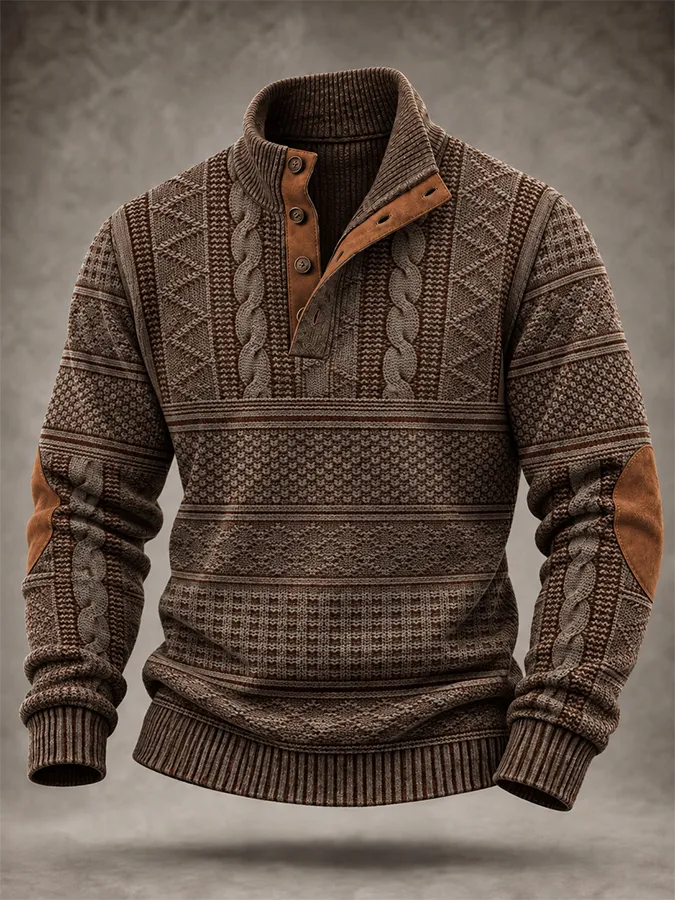 Men'S Casual Western Knitted Button Sports Shirt