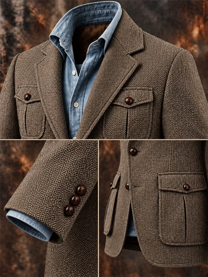 Men'S Casual Herringbone Retro Jacket