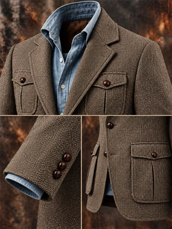 Men'S Casual Herringbone Retro Jacket