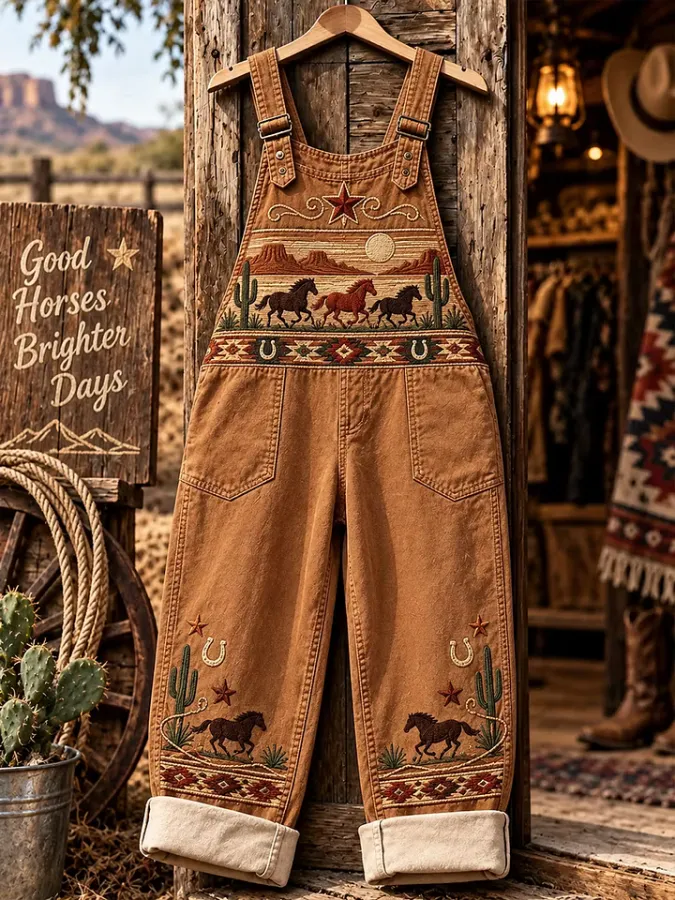 Women'S Retro Horse Art Print Casual Jumpsuit Overalls