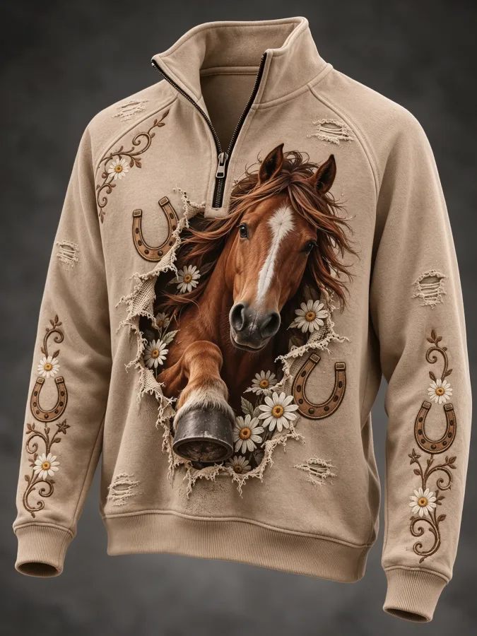 Men's Western Vintage Animal Graphic Sweatshirt