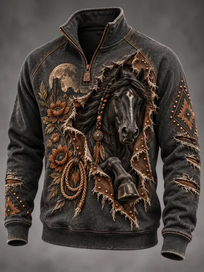 Men's Western Vintage Animal Graphic Sweatshirt