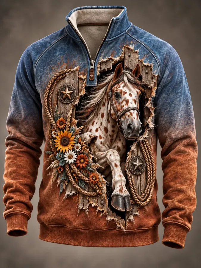 Men's Western Vintage Animal Graphic Sweatshirt