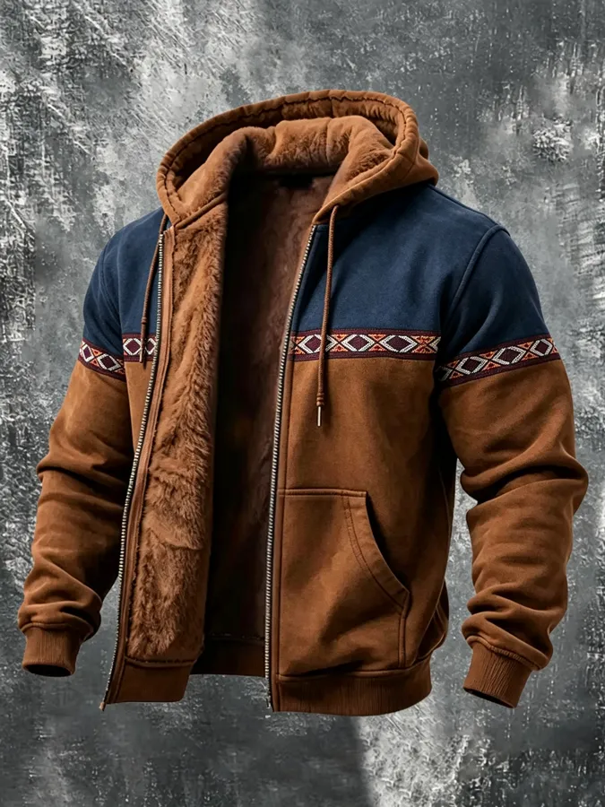 Men's Retro Western Cowboy Totem with Velvet Coat