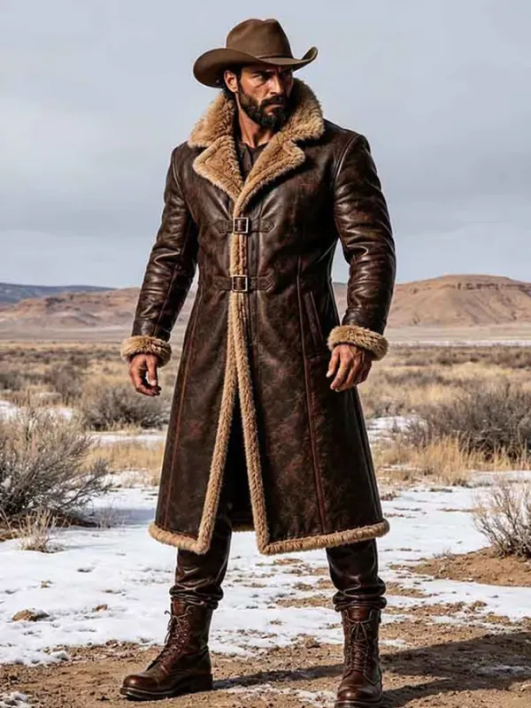 Men's Western Cowboy Leather Plush Coat