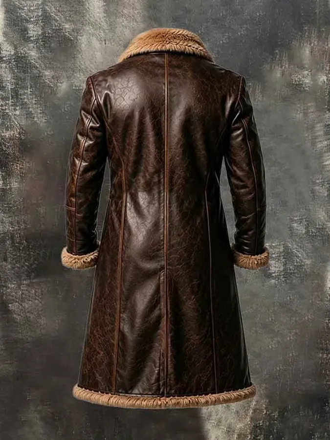 Men's Western Cowboy Leather Plush Coat