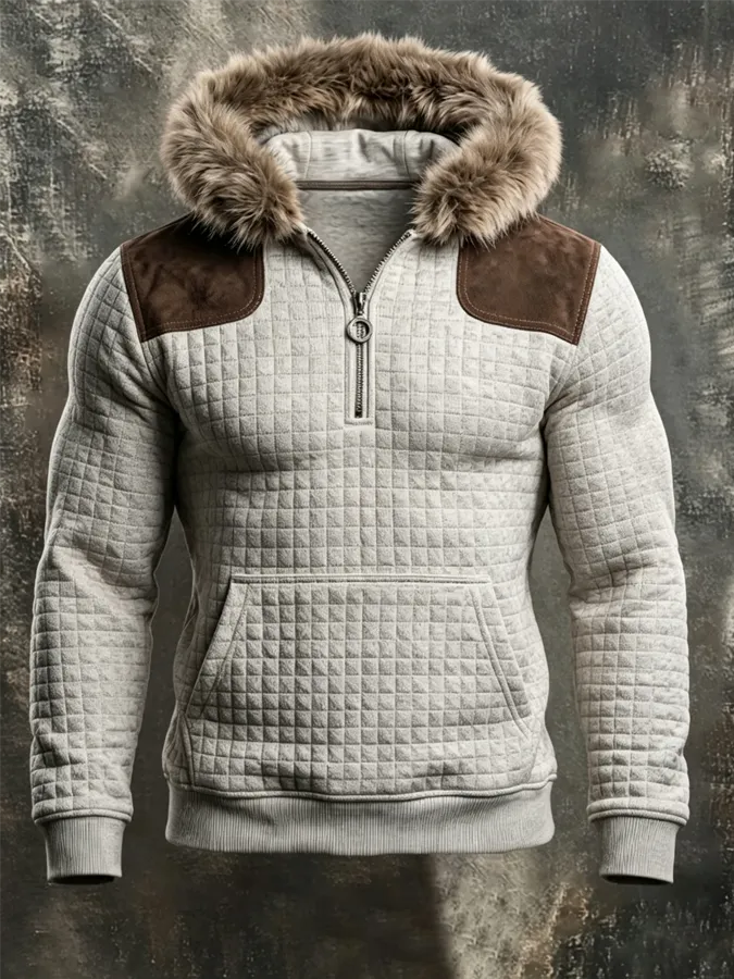 Men's Western Cowboy Style Checkered Fabric Hoodie