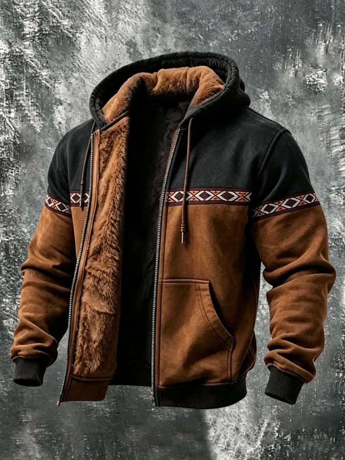 Men's Retro Western Cowboy Totem with Velvet Coat