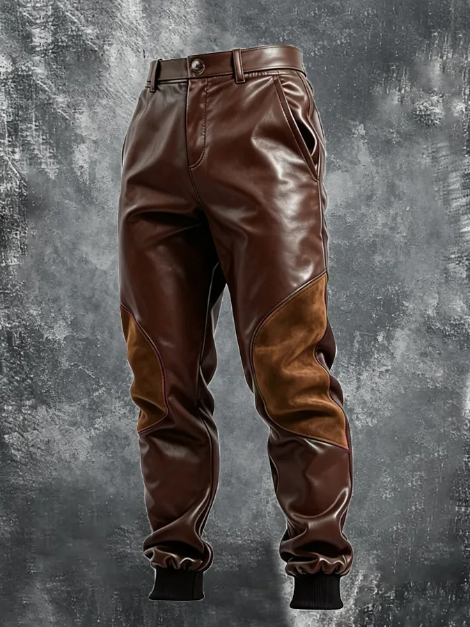 Men'S Retro Suede Patchwork Leather Pants