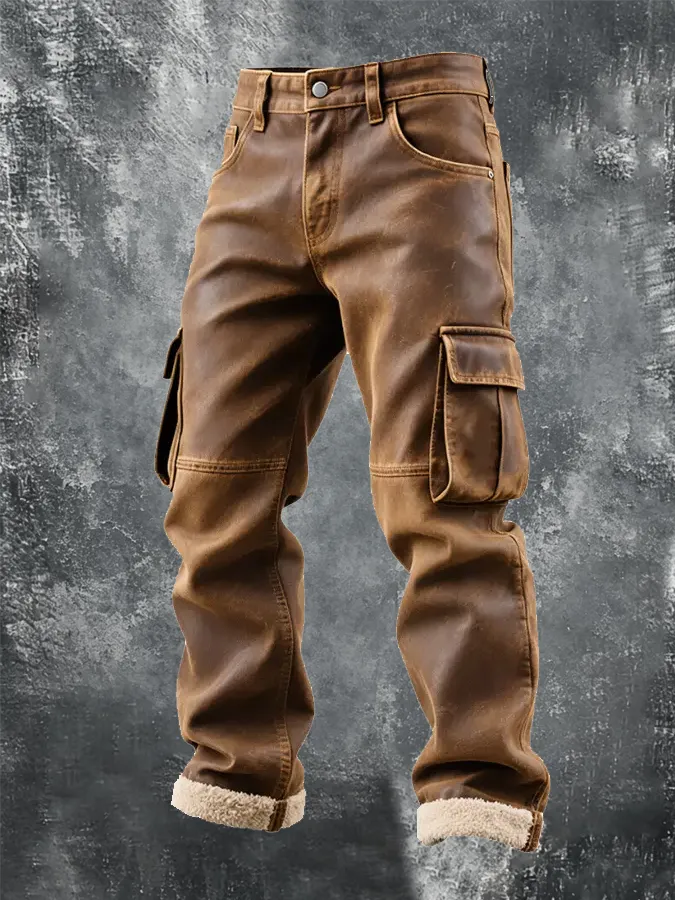 Men'S Retro Western Style Suede Pocket Pants