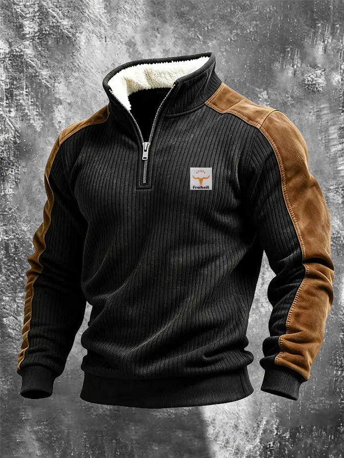 Men'S Retro Western Style 1/4 Zipper Suede Collar Hoodie