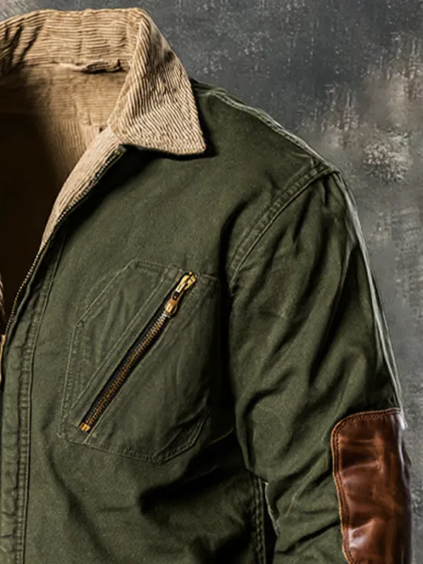 Men's Outdoor Collar Corduroy Splicing Zipper Jacket