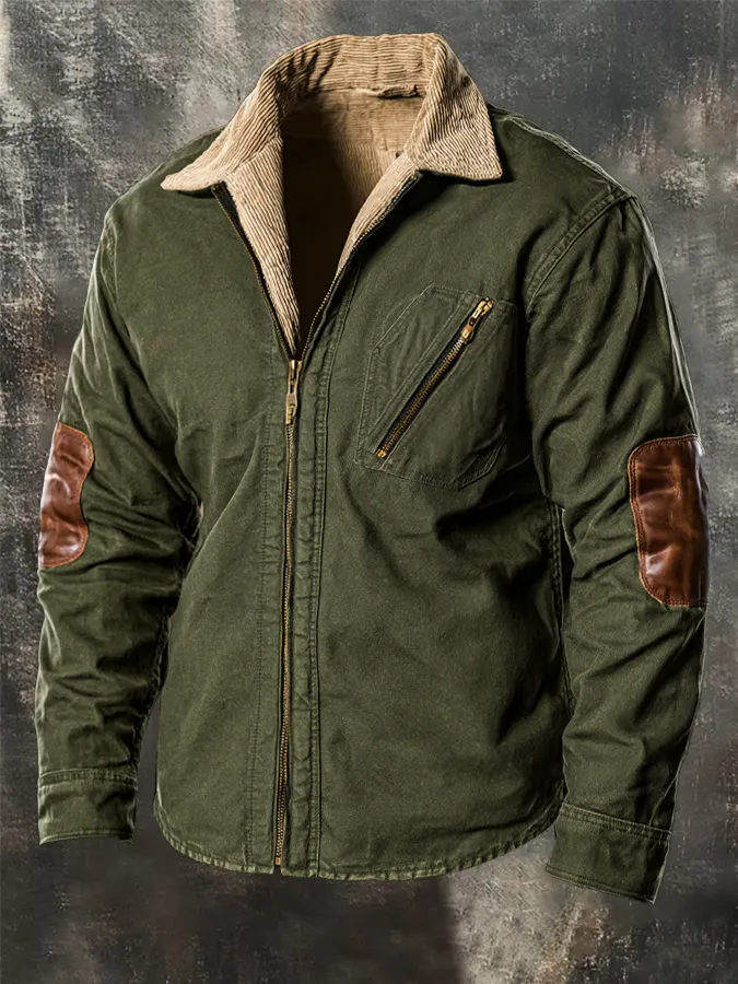 Men's Outdoor Collar Corduroy Splicing Zipper Jacket