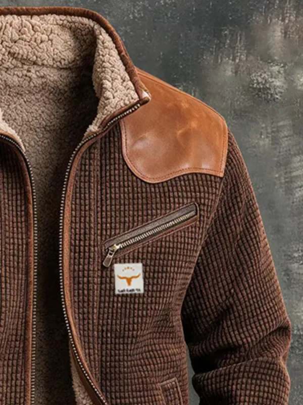 Men's Outdoor Waffle Leather Splicing Zipper Jacket