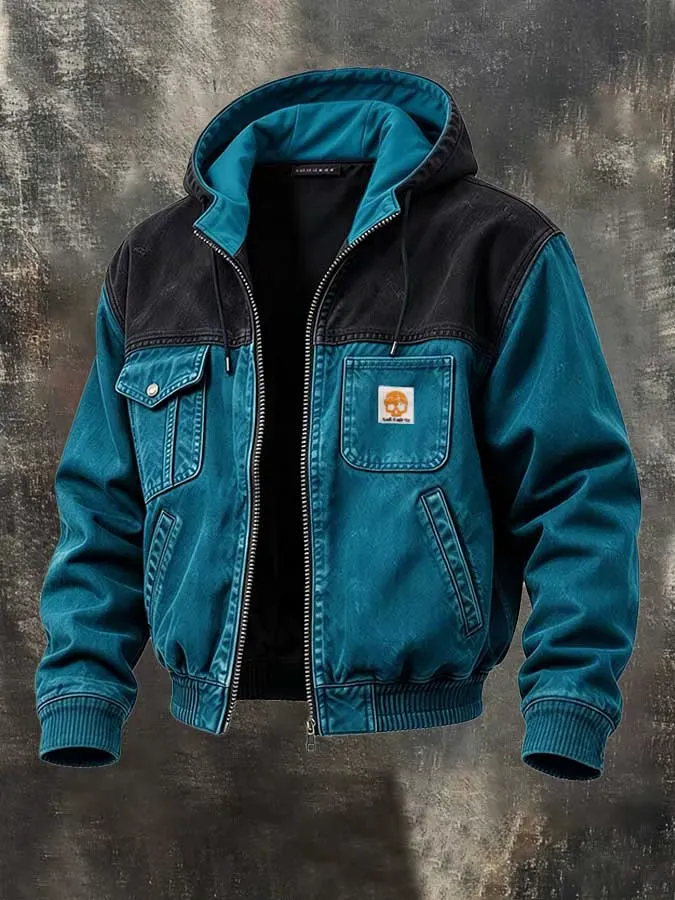 Men's Outdoor Pocket Splicing Color Contrast Zipper Jacket