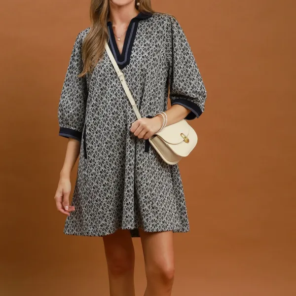 Classic Jacquard Puff Sleeve Dress