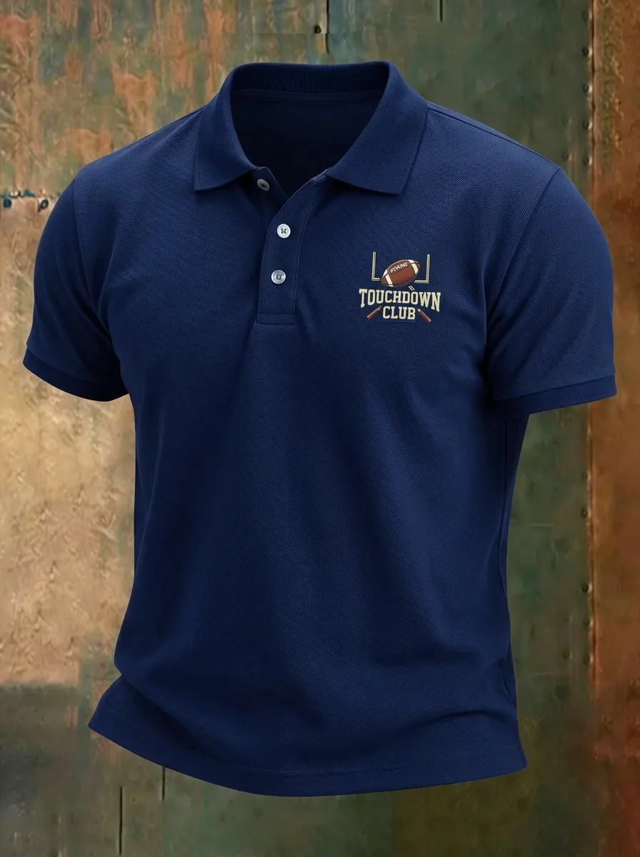 Men's American Football Touchdown Club Printed Polo Shirt