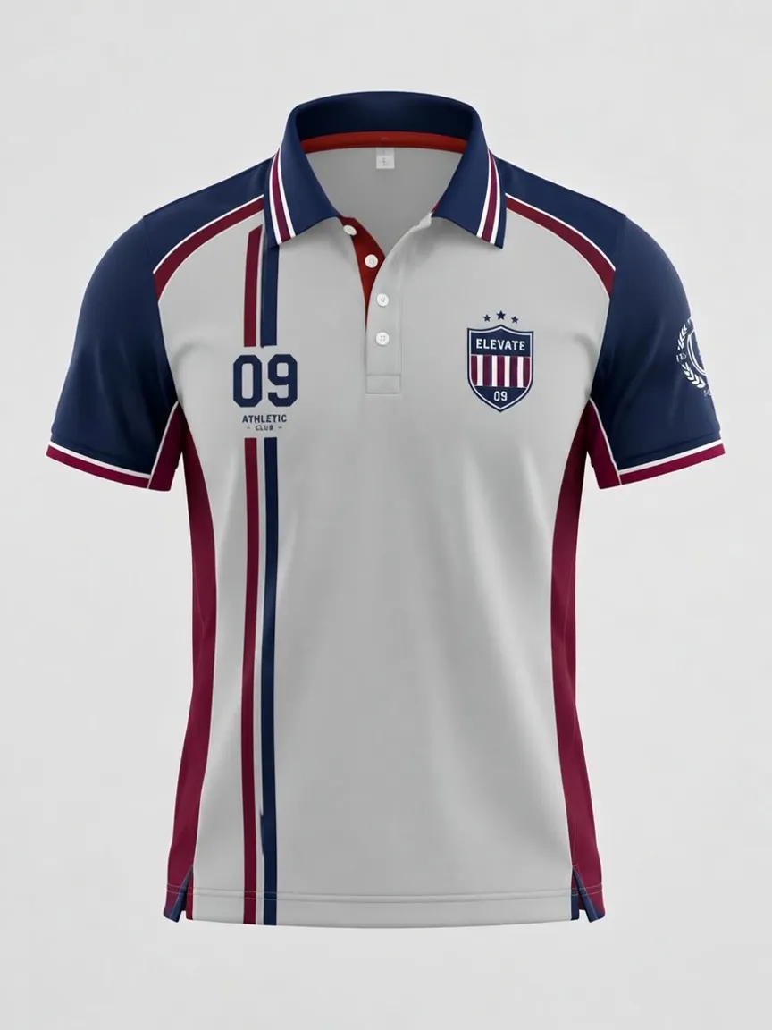 Men's Athletic Club 09 Shield Stripe Printed Polo Shirt