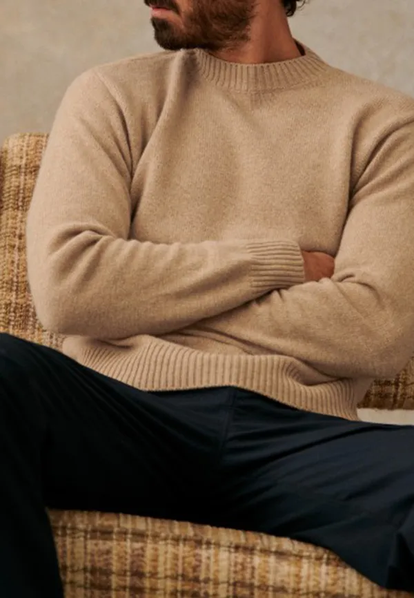 Light Beige Solid Knit Crew Neck Sweater