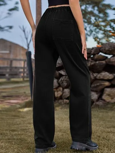 High Waist Cargo Straight Denim Jeans