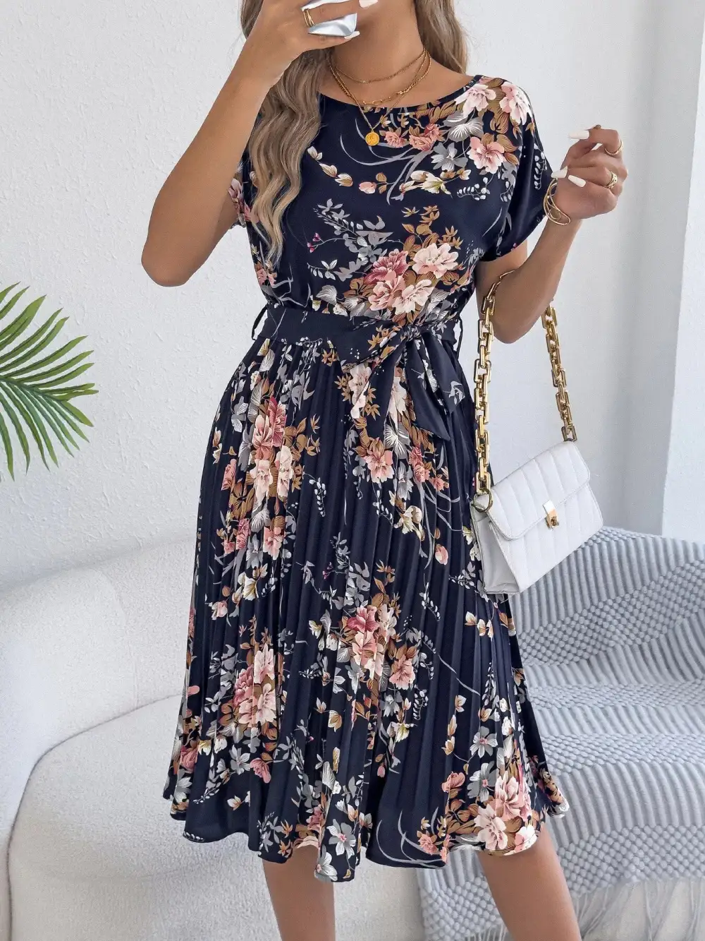 Pleated A-Line Midi Dress