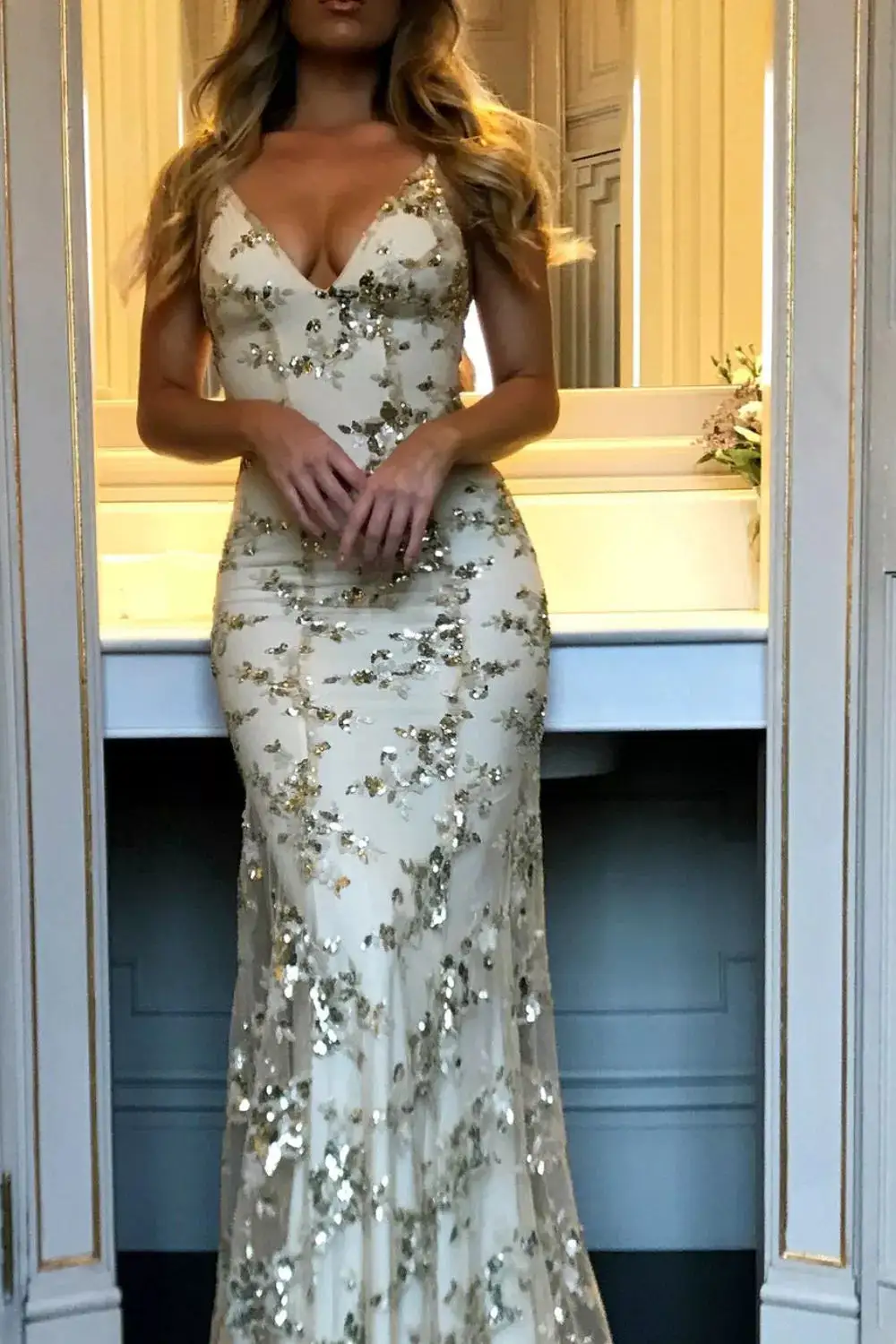 Full Size Sequin Tie Back V Neck Maxi Dress Plus Size