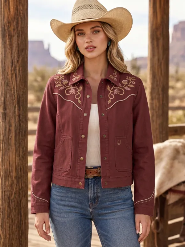 Women's Ranch Inspired Western Cowgirl Floral Embroidery Floral Embroidered Denim Jacket