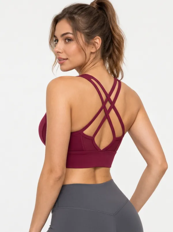 Women's Burgundy Crisscross Back Sports Bra