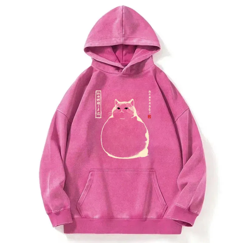 Woodblock Cat Washed Hoodie